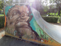 847141 Afbeelding van een graffitikunstwerk van 'deeffeed' op het kleine skatepark bij het Hendrika van ...